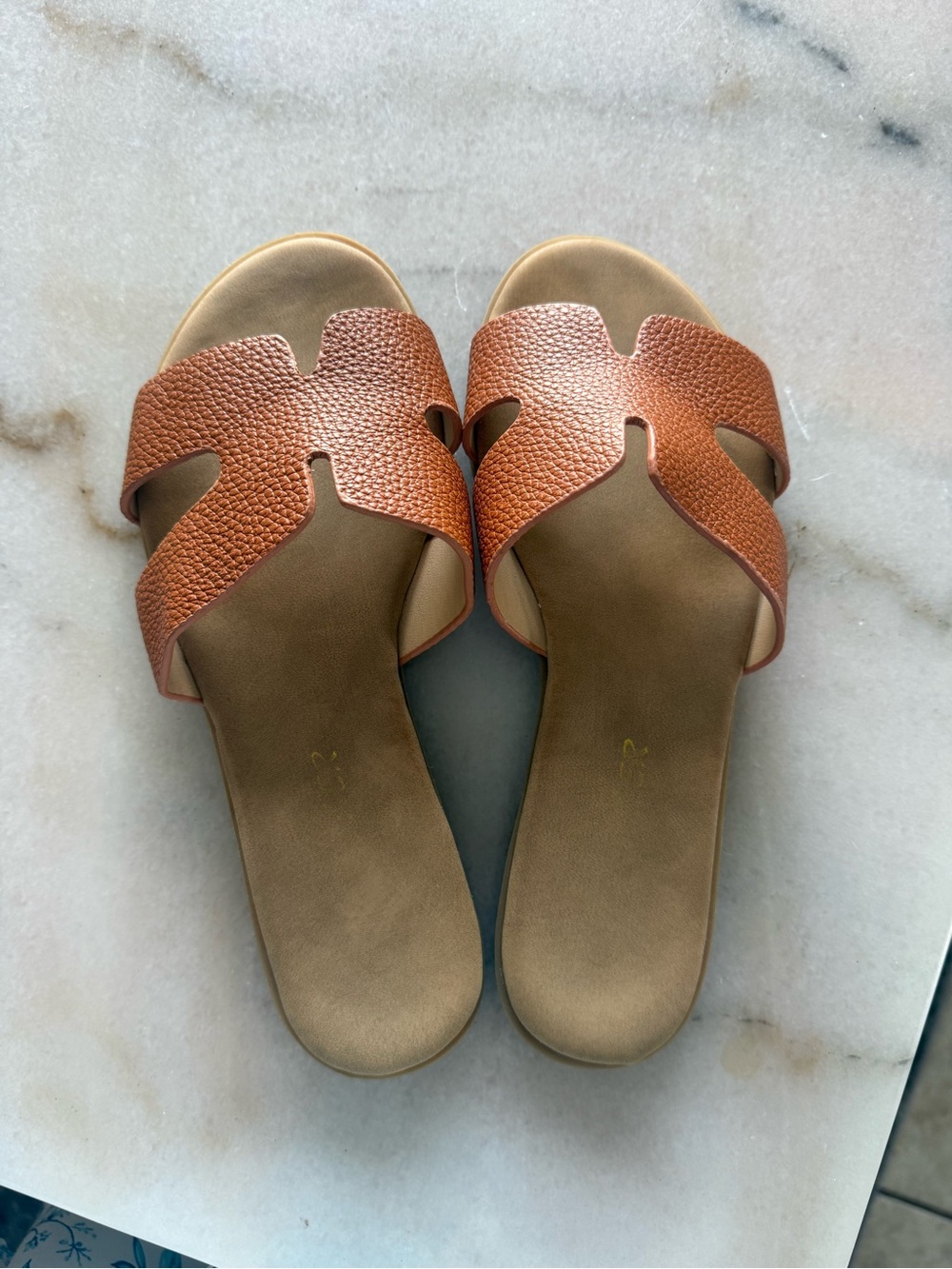 Women’s Copper Brown Slide Sandals - Casual Leather Slip-Ons